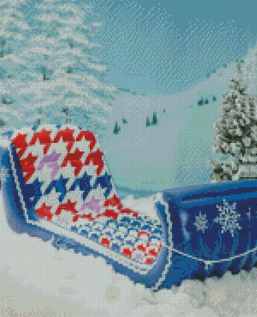 Blue Sleigh In Snow Diamond Paintings