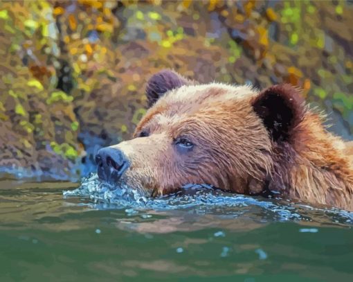 Close Up Bear In Water Diamond Painting