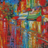 Colorful Abstract Rainy City At Night Diamond Paintings