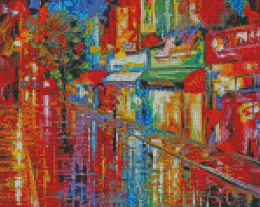 Colorful Abstract Rainy City At Night Diamond Paintings