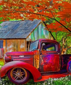 Cool Old Red Truck Diamond Painting