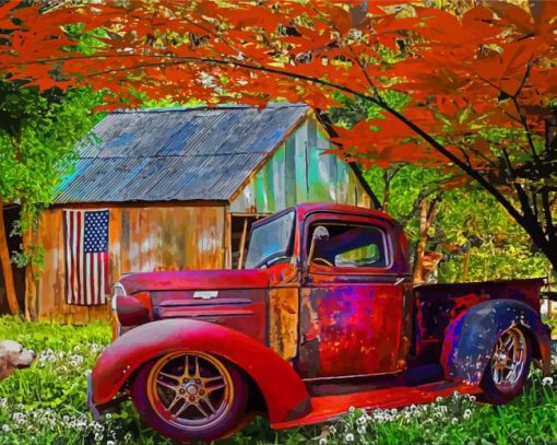 Cool Old Red Truck Diamond Painting