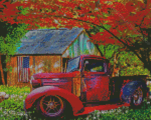 Cool Old Red Truck Diamond Paintings