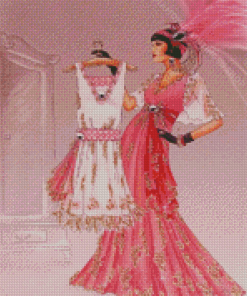 Flapper Lady In Pink Dress Diamond Paintings