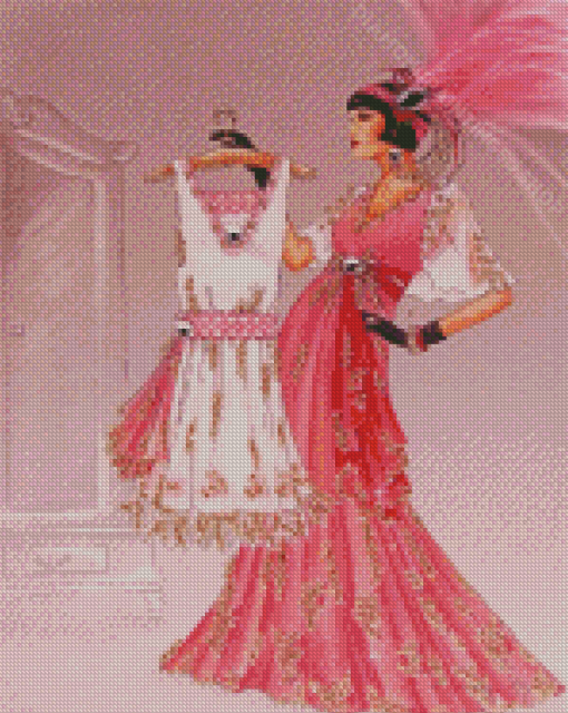 Flapper Lady In Pink Dress Diamond Paintings