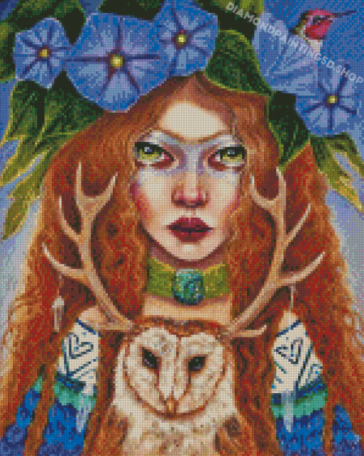 Girl And Owl Diamond Paintings