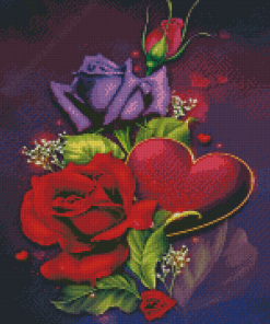 Heart And Flowers Diamond Paintings