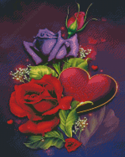 Heart And Flowers Diamond Paintings