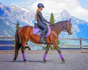 Horse Hacking Through A Riding Courtyard Diamond Painting