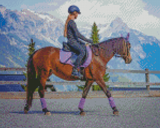 Horse Hacking Through A Riding Courtyard Diamond Paintings