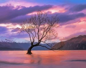 Lake Wanaka Pink Sunset Diamond Painting