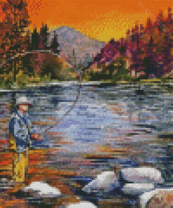 Man Mountain Fishing Art Diamond Paintings