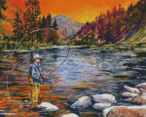 Man Mountain Fishing Art Diamond Paintings