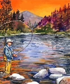 Man Mountain Fishing Art Diamond Painting