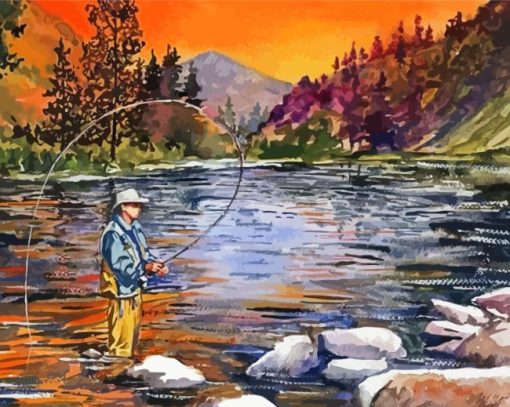 Man Mountain Fishing Art Diamond Painting