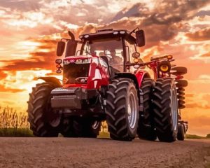 Massey Ferguson Tractor At Sunset Diamond Painting