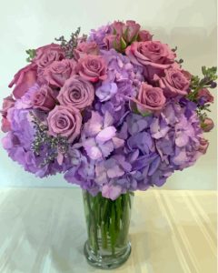 Purple Roses And Hydrangea Vase Diamond Painting