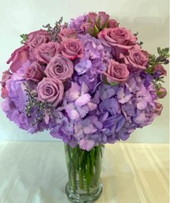 Purple Roses And Hydrangea Vase Diamond Painting