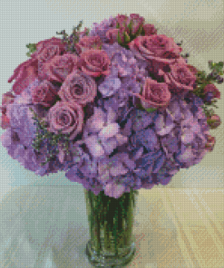 Purple Roses And Hydrangea Vase Diamond Paintings