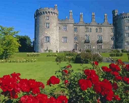 Red Flowers Kilkenny Castle Diamond Painting