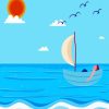 Sea Man Floating In Blue Boat And Blue Sky Diamond Painting