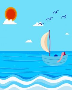 Sea Man Floating In Blue Boat And Blue Sky Diamond Painting