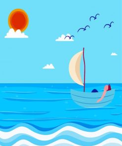 Sea Man Floating In Blue Boat And Blue Sky Diamond Painting