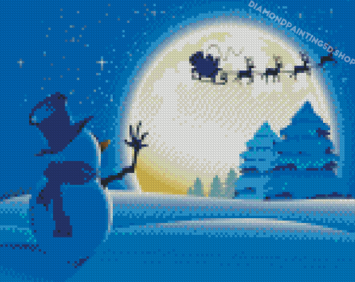 Snowman With Santa Claus Silhouette Diamond Paintings