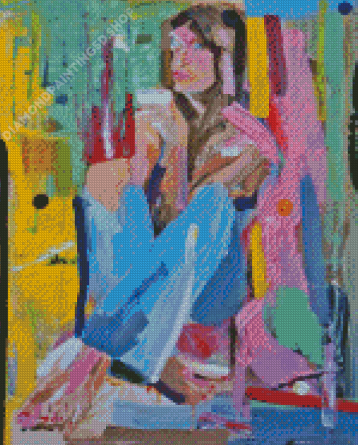 Abstract Girl In Denim Diamond Paintings