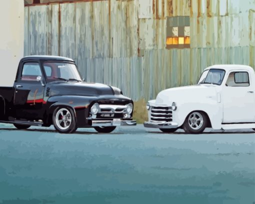 Black And White 1955 Ford Pickup Truck Diamond Painting