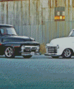 Black And White 1955 Ford Pickup Truck Diamond Paintings