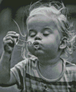 Black And White Little Girl Blowing Bubbles Diamond Paintings