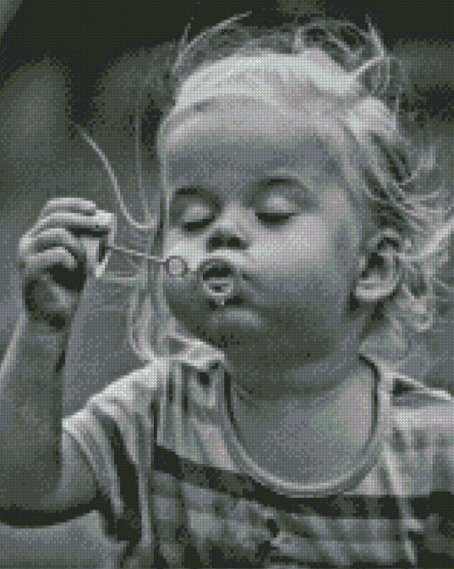 Black And White Little Girl Blowing Bubbles Diamond Paintings