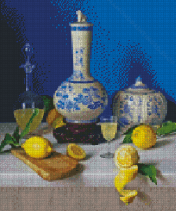 Blue Vase With Lemons Diamond Paintings
