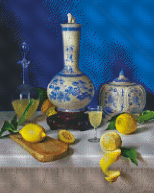 Blue Vase With Lemons Diamond Paintings