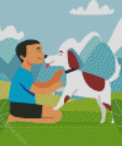 Boy With Dog Illustration Diamond Paintings