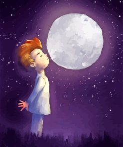 Cartoon Boy With Moon Diamond Painting