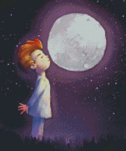 Cartoon Boy With Moon Diamond Paintings