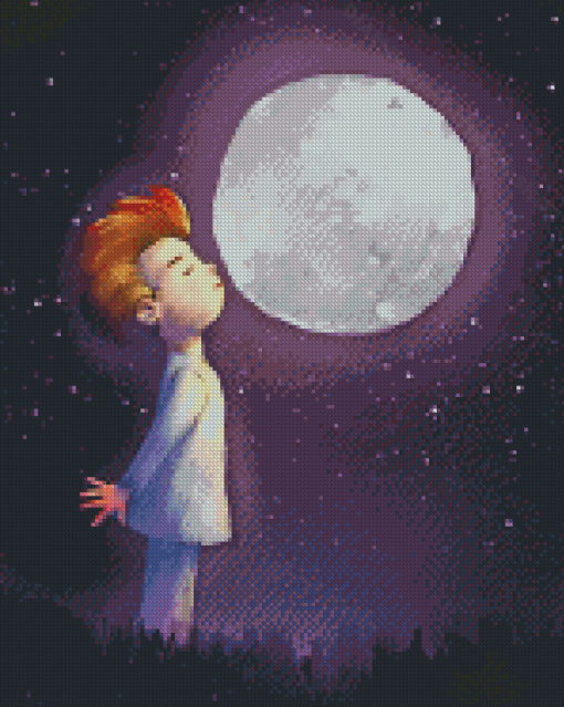 Cartoon Boy With Moon Diamond Paintings