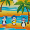 Cartoon Penguin On The Beach Diamond Paintings