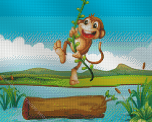 Cartoon Swinging Monkey Diamond Paintings