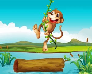 Cartoon Swinging Monkey Diamond Painting