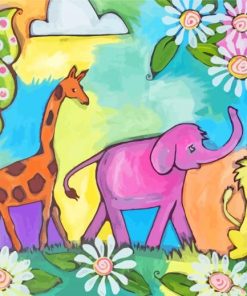 Elephant And Giraffe And Lion Diamond Painting