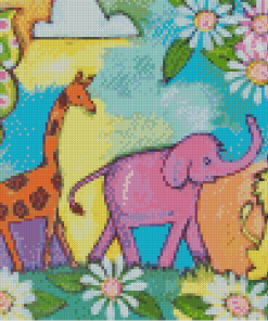 Elephant And Giraffe And Lion Diamond Paintings