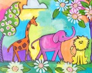 Elephant And Giraffe And Lion Diamond Painting