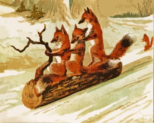 Foxes Sledding Diamond Painting