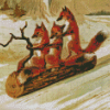 Foxes Sledding Diamond Paintings