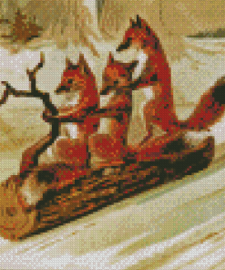 Foxes Sledding Diamond Paintings