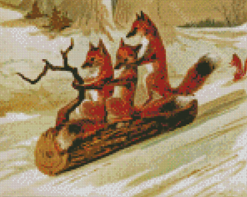 Foxes Sledding Diamond Paintings