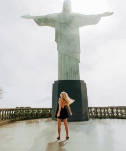Girl In Front Of Christ The Redeemer Statue Diamond Painting